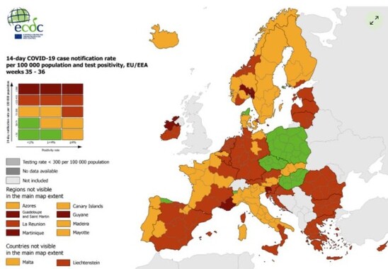 Image: Χάρτης ECDC: Στο «κόκκινο» εξακολουθεί να βρίσκεται η Ελλάδα