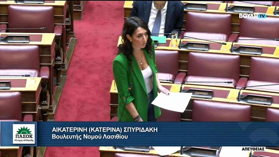 Image: Σπυριδάκη στη Βουλή: Το έργο του αγωγού Μύρτου – Μπραμιανών δεν είναι πια τεχνικό θέμα, είναι θέμα ζωής