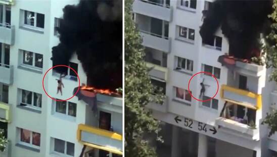 Image: Βίντεο σοκ: Αδερφάκια πηδούν από 10 μέτρα για να σωθούν από φωτιά