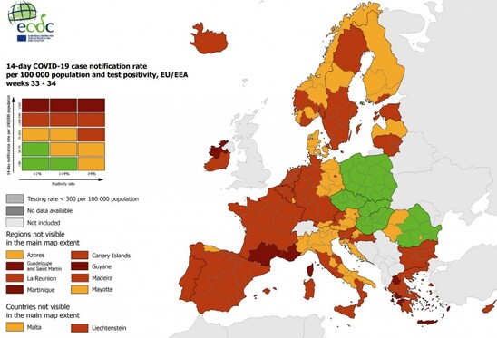Image: Χάρτης ECDC – Ποιες περιοχές της Ελλάδας βρίσκονται σε «βαθύ κόκκινο»
