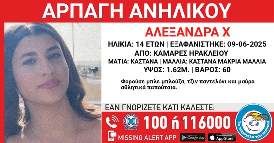 Image: Αρπαγή της 14χρονης Αλεξάνδρας από το Ηράκλειο