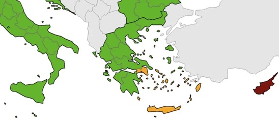 Image: Χάρτης ECDC: «Κιτρίνισε» και η Κρήτη, μετά την Αττική, τις Κυκλάδες και τα Δωδεκάνησα